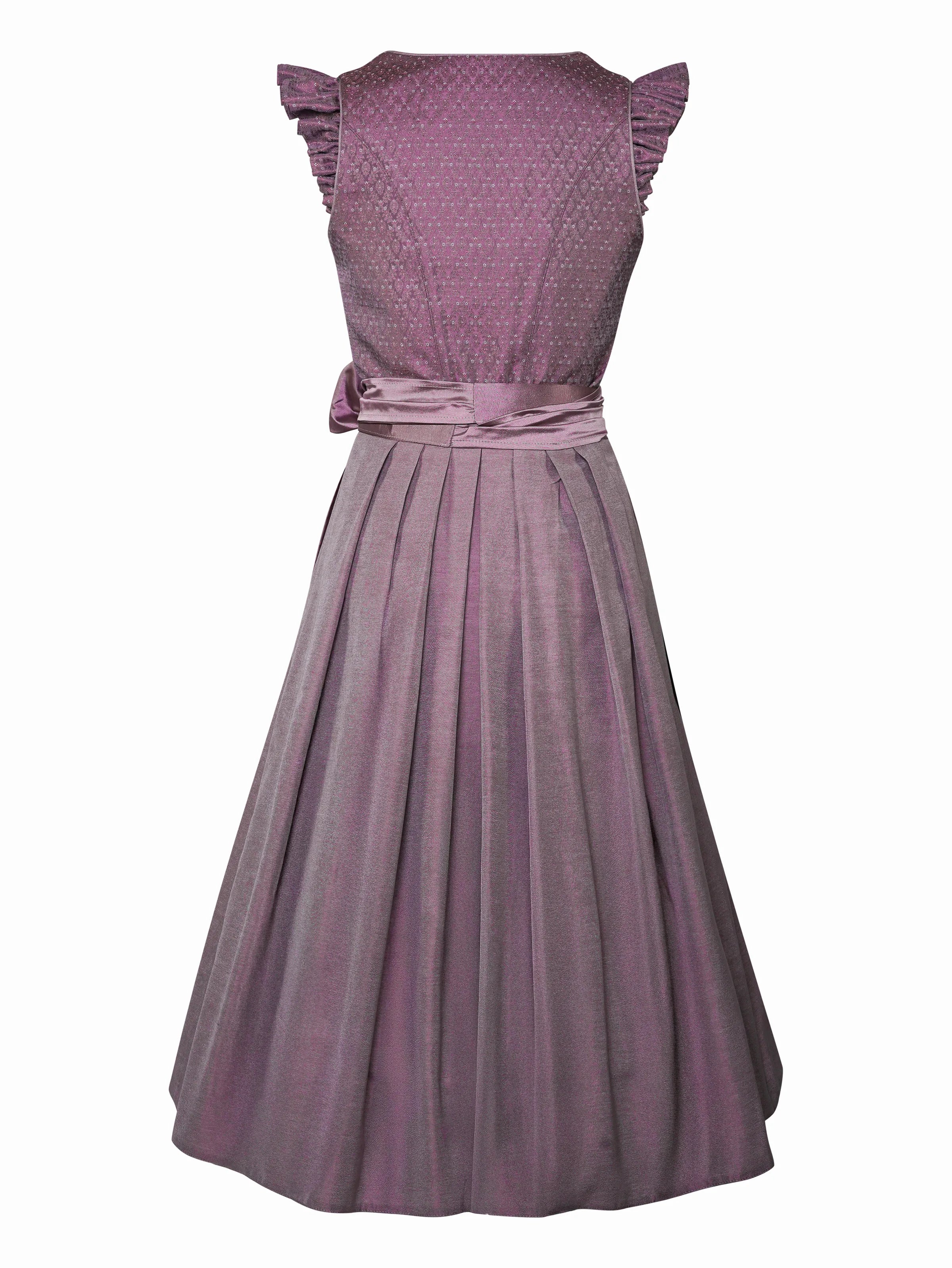 Zeigt das lila Dirndl Sophie Lilac von hinten. Detailaufnahme Dirndl in lila – ideal für Trachtenmode und Oktoberfest-Outfits.