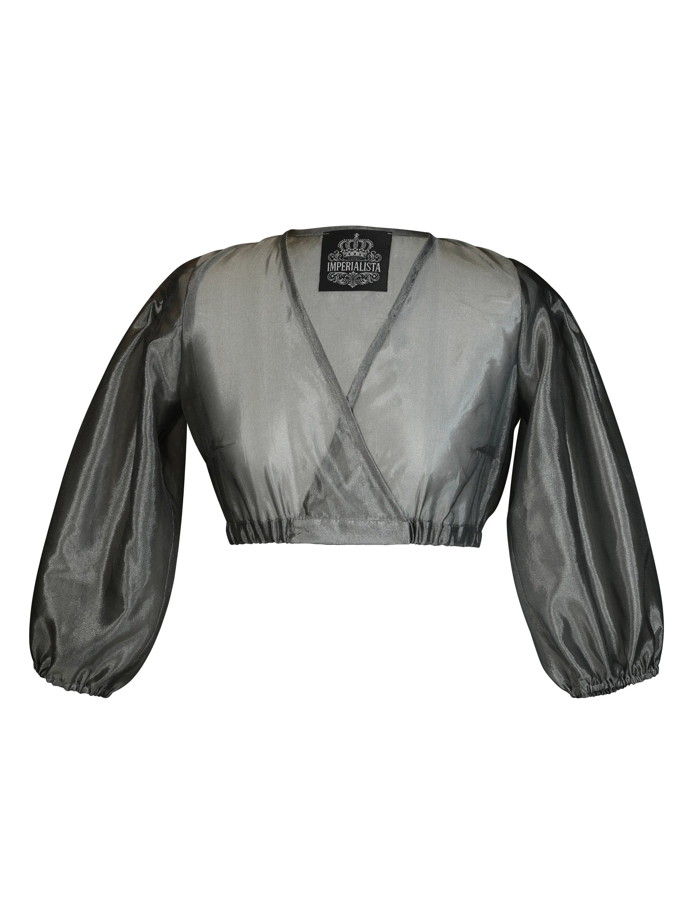 Zeigt die silbergraue Bluse Argentee von vorne. Elegante Damenbluse in silbergrau – perfekt für Trachten und festliche Anlässe.