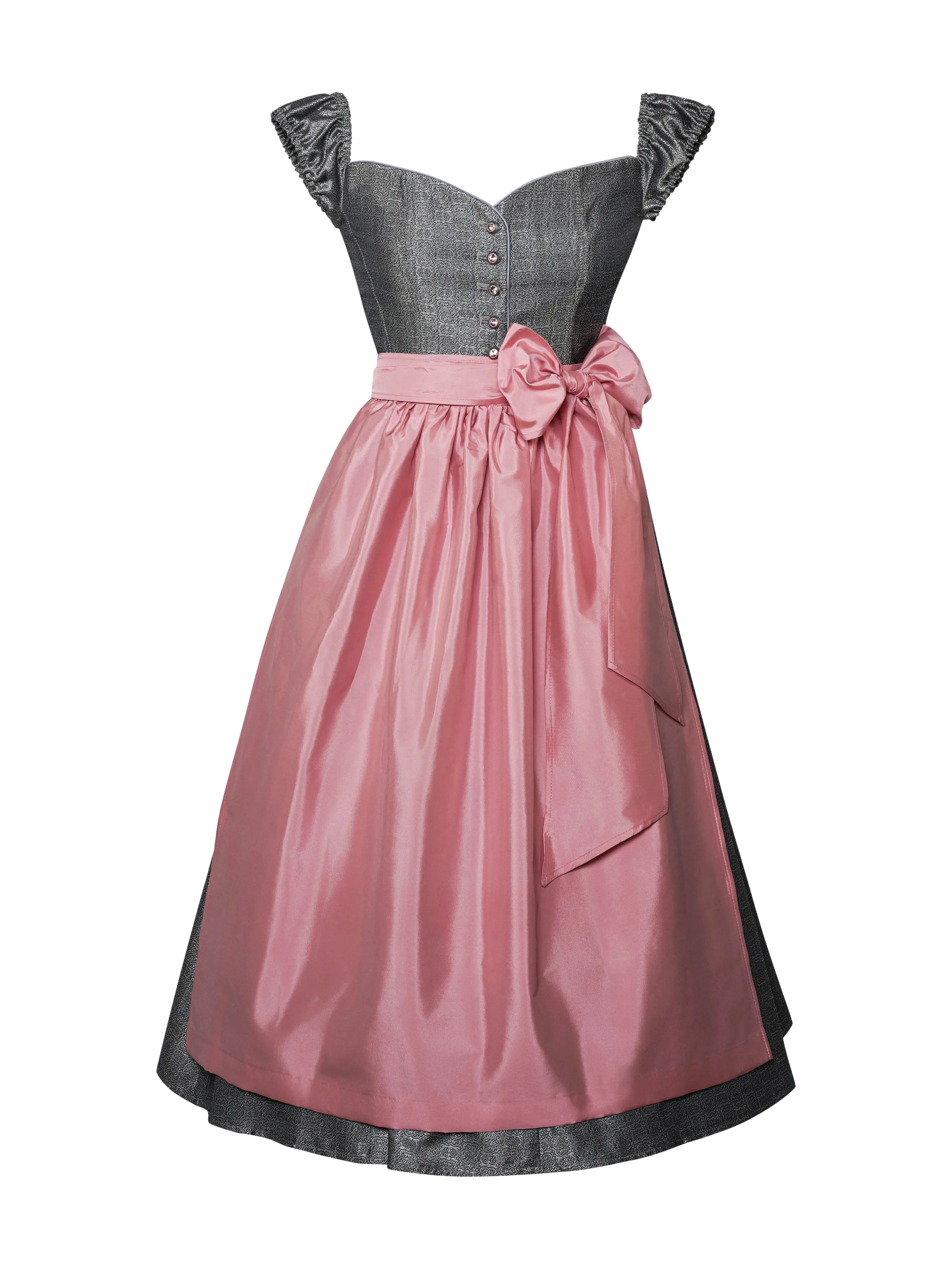 Zeigt das Dirndl Rosa Glacee mit rosa Schürze. Detailaufnahme Dirndl in rosa – ideal für Trachtenmode und Oktoberfest-Outfits.