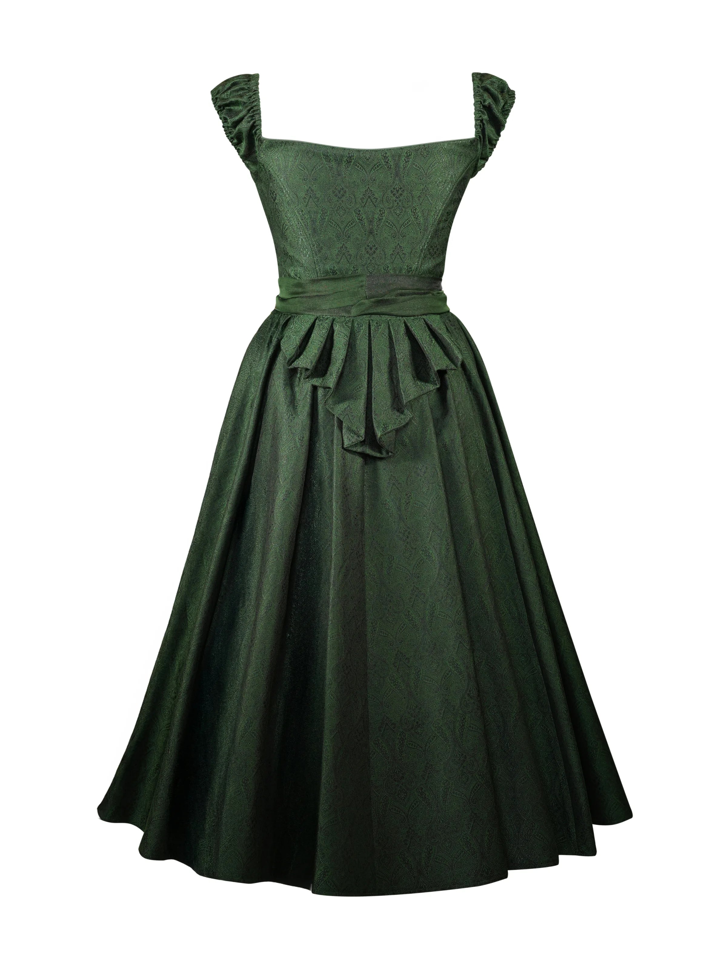Zeigt das smaragd grüne Dirndl Sissi Smaragd von hinten mit grüner Schleife. Detailaufnahme Dirndl in smaragd – ideal für Trachtenmode und Oktoberfest-Outfits.
