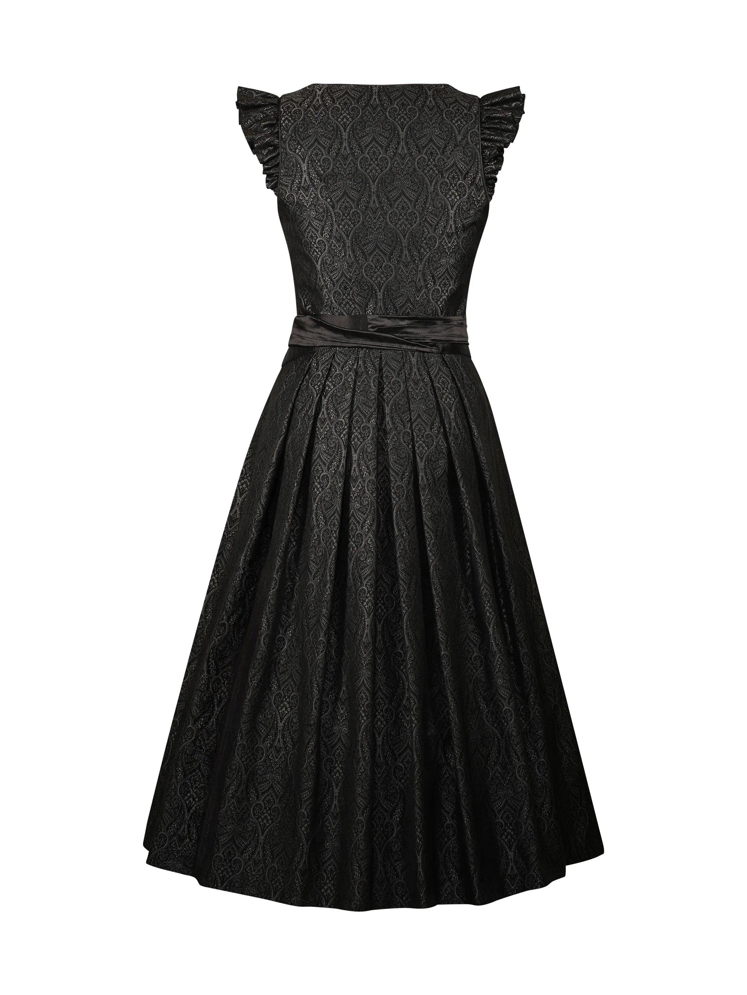 Zeigt das schwarze Dirndl Sophie Noir von hinten. Detailaufnahme Dirndl in schwarz – ideal für Trachtenmode und Oktoberfest-Outfits.