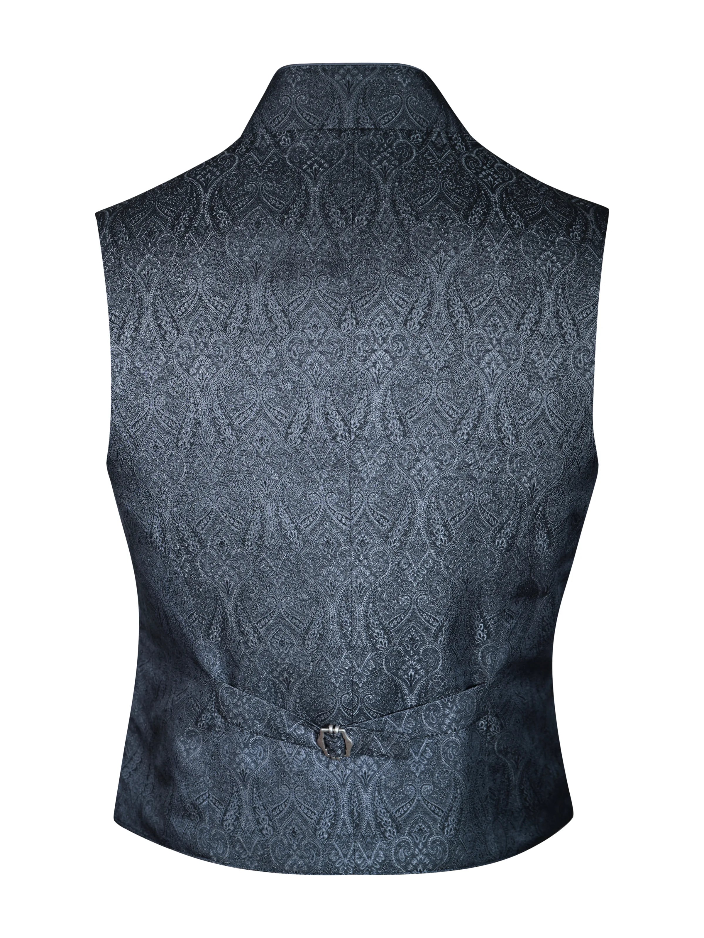 Zeigt die saphirene Weste Franz Saphir von hinten. Klassische Herrenweste in  – für stilvolle Trachtenlooks.